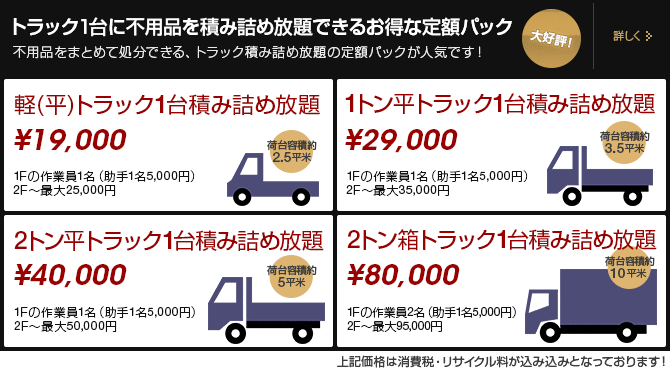 トラック1台に不用品を積み詰め放題できるお得な定額パック