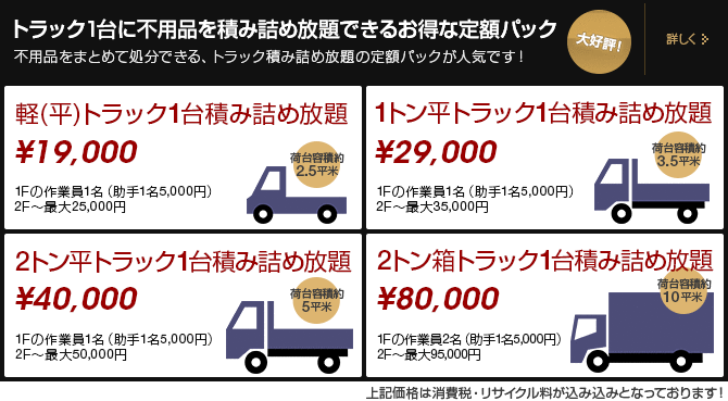 トラック1台に不用品を積み詰め放題できるお得な定額パック